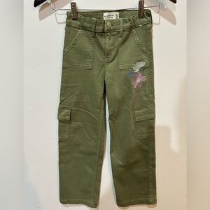 Abercrombie Girls Green Cargo Pants w Floral Design high rise wide leg 7/8 Long